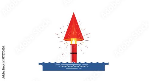 Red conical navigation warning sea buoy.