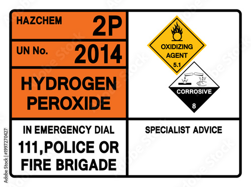 Hydrogen Peroxide UN 2014 Symbol Sign, Vector Illustration, Isolate On White Background, Label.EPS10