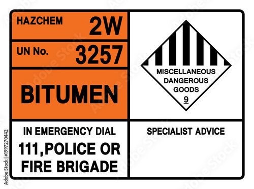 Bitumen UN 3257 Symbol Sign, Vector Illustration, Isolate On White Background, Label.EPS10