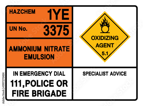 Ammonium Nitrate Emulsion UN 3375 Symbol Sign, Vector Illustration, Isolate On White Background, Label.EPS10