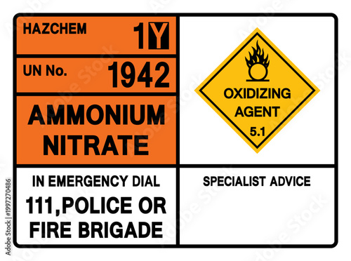 Ammomium Nitrate UN 1942 Symbol Sign, Vector Illustration, Isolate On White Background, Label.EPS10