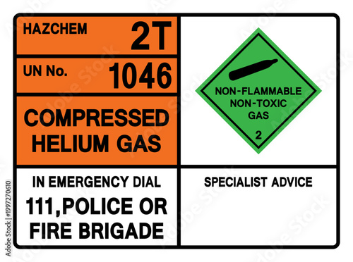 Compressed Helium Gas UN 1046 Symbol Sign, Vector Illustration, Isolate On White Background, Label.EPS10