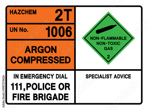 Argon Compressed UN 1006 Symbol Sign, Vector Illustration, Isolate On White Background, Label.EPS10