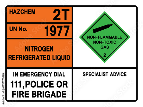 Nitrogen Refgigerated Liquid UN 1977 Symbol Sign, Vector Illustration, Isolate On White Background, Label.EPS10