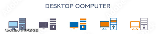 Desktop Computer Element For Design Graphic - Multi Styles. Vector Illustration Of Two Colored And Black. Multiple Icons Designs Can Be Used For Mobile, Ui, Web 