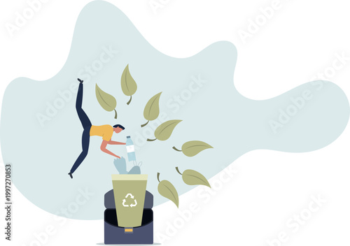 Sustainable lifestyle concept.character recycling plastic garbage.person's life situation and his activities.
