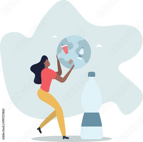 Plastic Pollution Problem Concept.flat vector illustration.person's life situation and his activities.