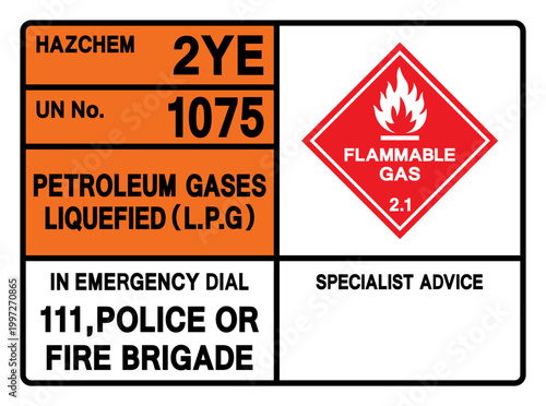 Petroleum Gases Liquefied LPG UN 1075 Symbol Sign, Vector Illustration, Isolate On White Background, Label.EPS10
