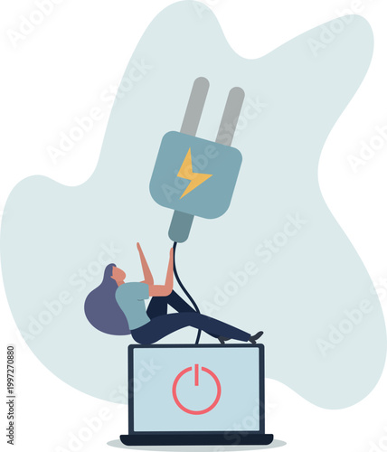 flat vector illustration.switch device to standby mode. Power save concept.person's life situation and his activities.