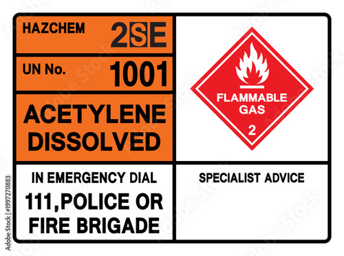 Acetylene Dissolved UN 1001 Symbol Sign, Vector Illustration, Isolate On White Background, Label.EPS10