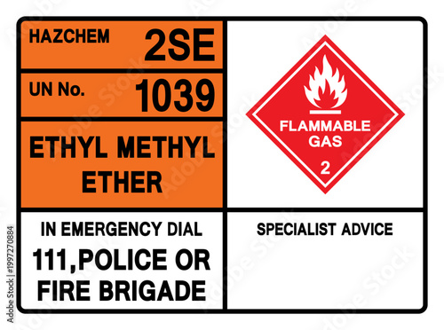 Ethyl Methyl Ether UN 1039 Symbol Sign, Vector Illustration, Isolate On White Background, Label.EPS10