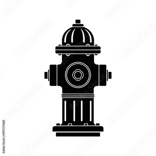 Black and white silhouette of a classic fire hydrant on white background.