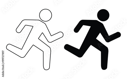 People Movement Icon Set – Standing, Walking & Running Silhouette Vector Collection
