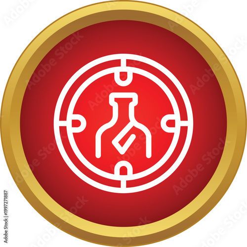 Chemical flask icon within a target scope representing scientific research and development goals