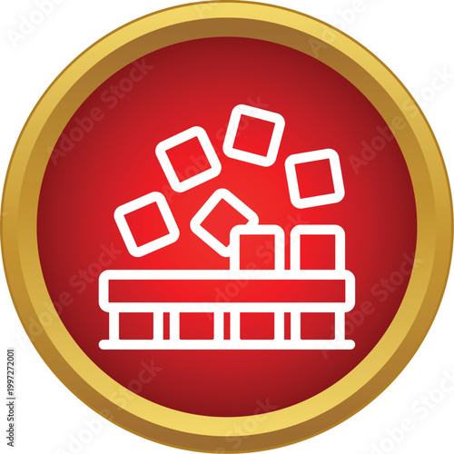Boxes falling from above into a conveyor system, representing logistics automation