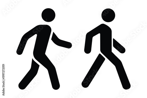People Movement Icon Set – Standing, Walking & Running Silhouette Vector Collection