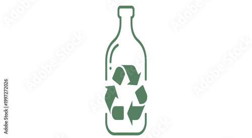 eco friendly recycling symbol on a transparent glass bottle for sustainable living and environmental conservation practices, green ecology concept design, waste reduction and reuse illustration.