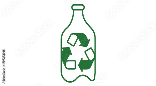 eco friendly recycling symbol on a transparent glass bottle for sustainable living and environmental conservation practices, green ecology concept design, waste reduction and reuse illustration.