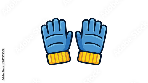 Εκτύπωση καμβά Blue winter gloves with yellow ribbed cuffs, modern flat vector icon illustration isolated on white