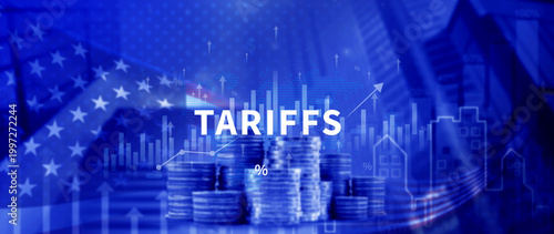 Import tariffs increase concept, US Government import tax to boost American economy, industrial growth tax, trade import tax increase, trade war policy for development. not ai