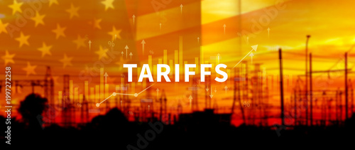Import tariffs increase concept, US Government import tax to boost American economy, industrial growth tax, trade import tax increase, trade war policy for development. not ai