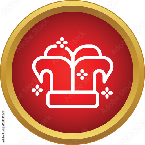 Jester hat pictogram on a red button representing comedy and celebration