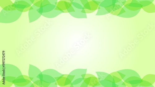 新緑の葉が囲むナチュラルグリーンフレーム背景素材