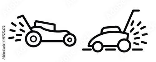 Robotic Lawn Mower Icon Set – Smart Garden, Automatic Grass Cutting Vector Collection