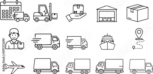 Logistic icon set line vector collection for delivery shipping and warehouse