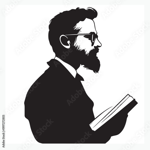 silhouette of a man reading book