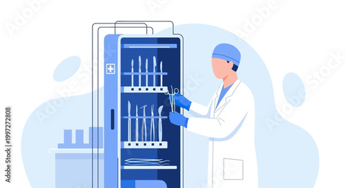 Doctor Sterilizing Medical Instruments in Autoclave Machine