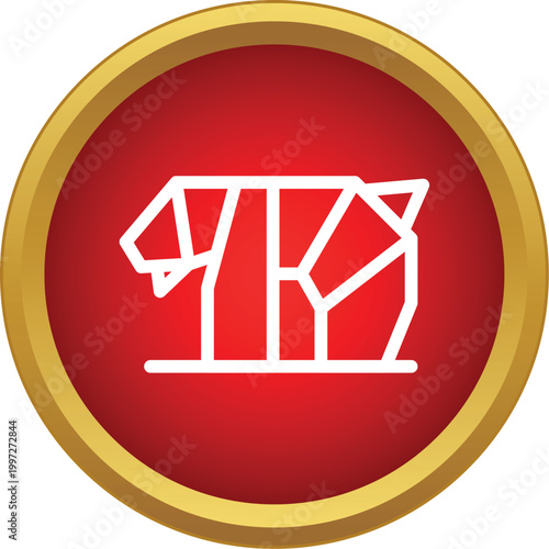 White outline tiger in polygonal style representing chinese zodiac sign in red and gold frame