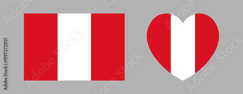Civil rectangular, heart icon, sticker flag of Peru. Peru flag heart, rectangle ensign, button, badge. Set of flag of Peru background, banner.