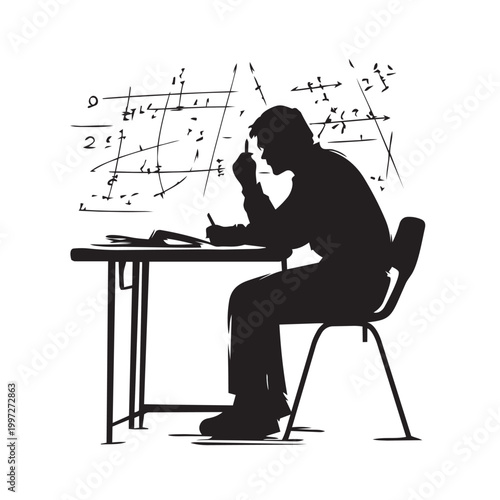 vector silhouette of a math teacher sitting on a chair