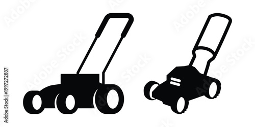Robotic Lawn Mower Icon Set – Smart Garden, Automatic Grass Cutting Vector Collection