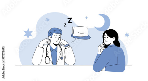 Doctor thinking about sleep, patient looking thoughtful at night