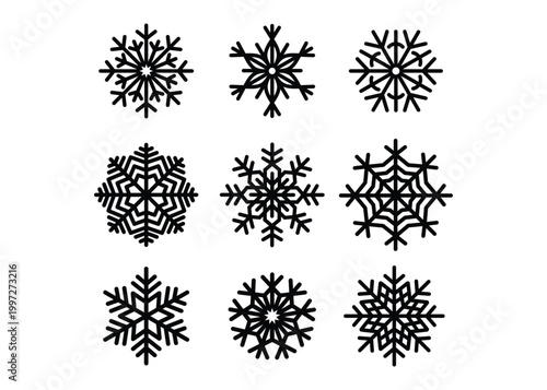 Snowflake Icon Set – Blue Ice Crystal, Winter Frost & Christmas Vector Collection