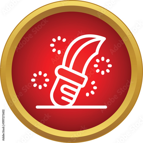 Hunter knife icon symbolizing danger, protection, and military concepts on a red circle