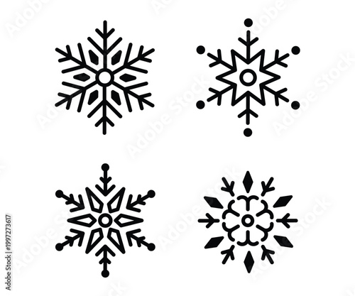Snowflake Icon Set – Blue Ice Crystal, Winter Frost & Christmas Vector Collection