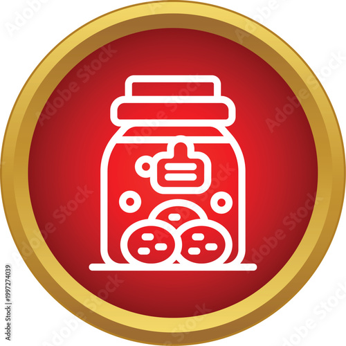 Jar of pickled food outline icon on red circle background