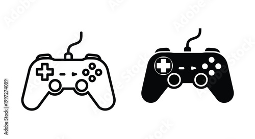 Two black game controllers outlined in a minimalist silhouette high quality