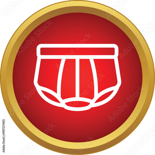 Men's briefs icon on a red and gold button representing male clothing