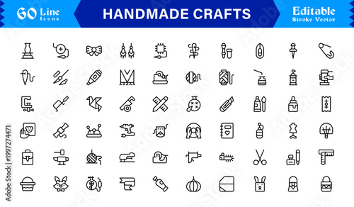 Handmade Crafts and Artisan Goods Professional Line Icon Set – Modern, Minimal, Editable, and Pixel-Perfect Vector Collection