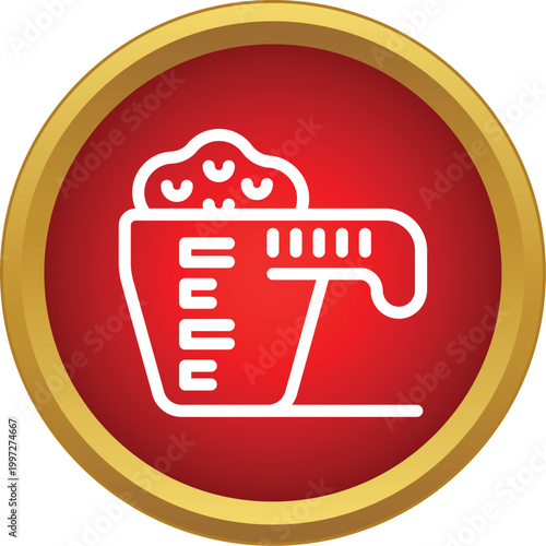 Measuring cup filling with detergent powder, symbolizing a household chore icon