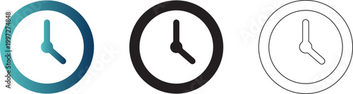 Clock Icon Set, Time and Schedule Symbols in Gradient, Solid and Outline Styles, Transparent PNG