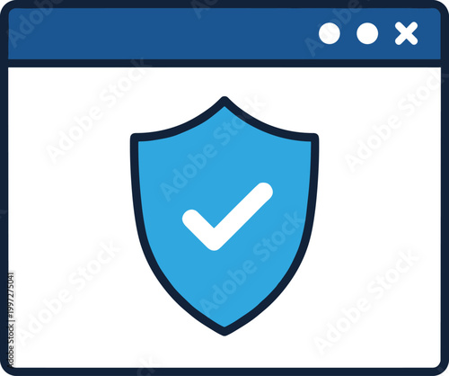Web Security Shield Icon Vector Illustration with Check Mark Symbol for Data Protection Cyber Safety Secure Website Interface and Privacy Design