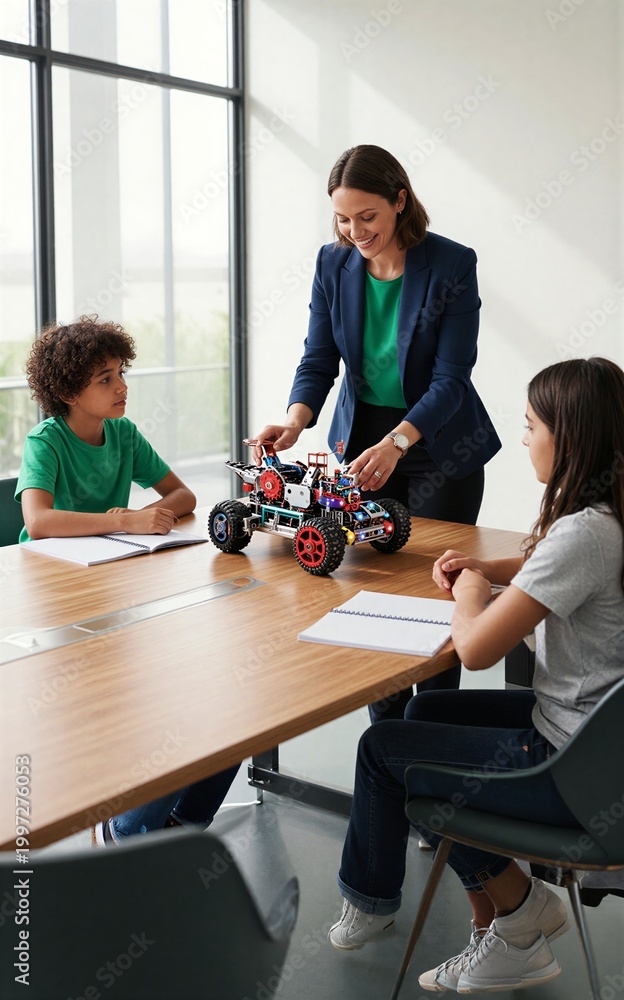 Naklejka premium Students Collaborating On Robotics Project