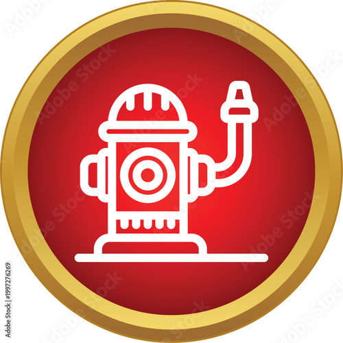 Fire hydrant symbol in a red circle with gold border for emergency warning