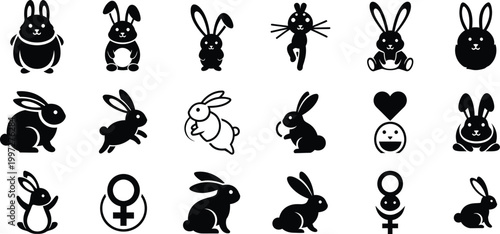 Set of adorable rabbit silhouettes for easter and nature designs