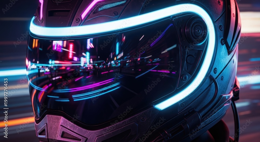 Fototapeta premium Futuristic VR Headset with Neon Lights.